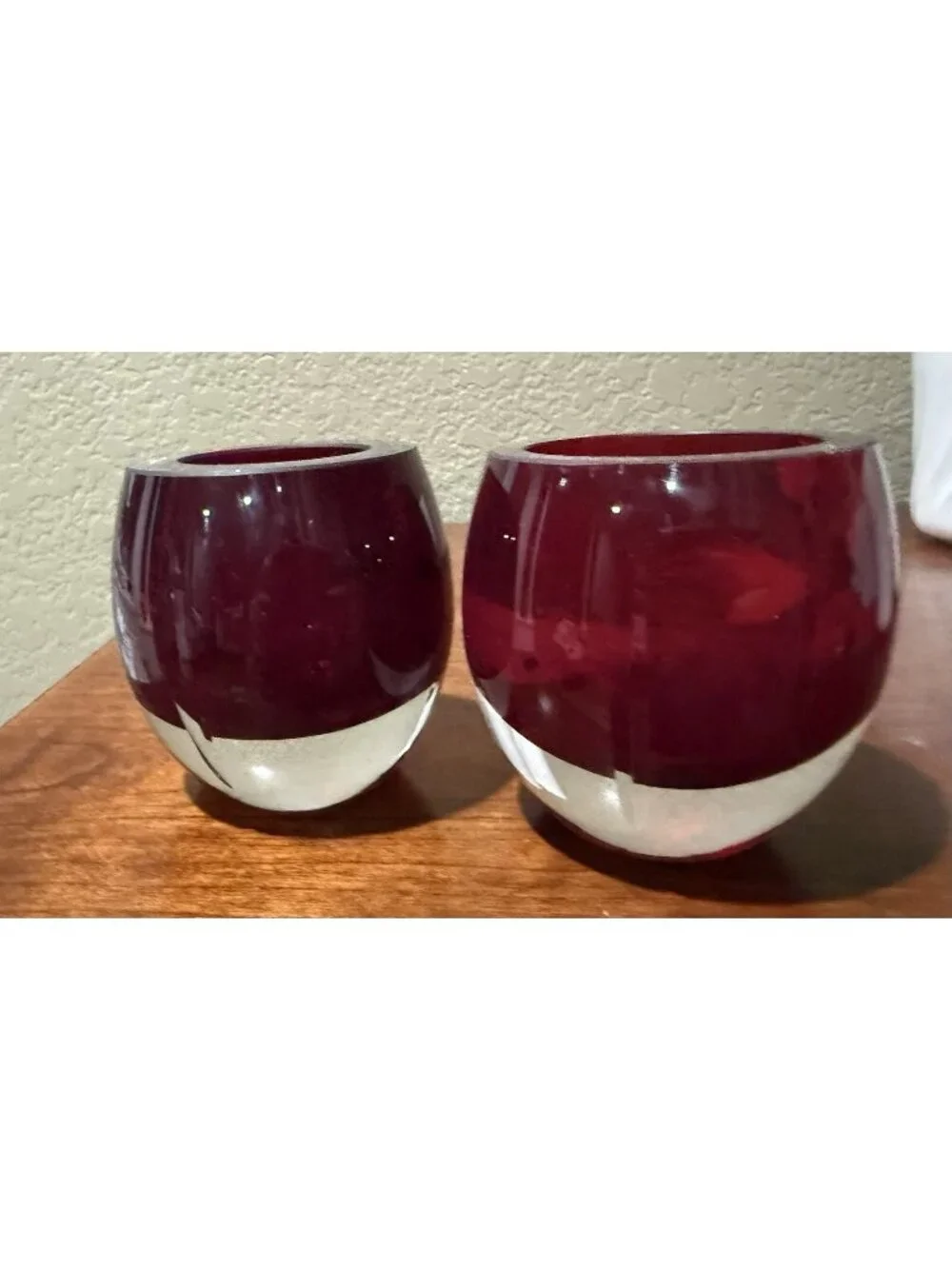 Ruby Red ~ Clear & Red Votive Candle Holder ~ Crate & Barrel ~ ?Poland ?